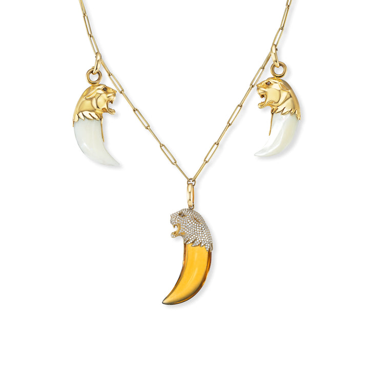 One of a Kind!  18K Yellow Gold,  Mother of Pearl and Citrine Jaguar Station Necklace