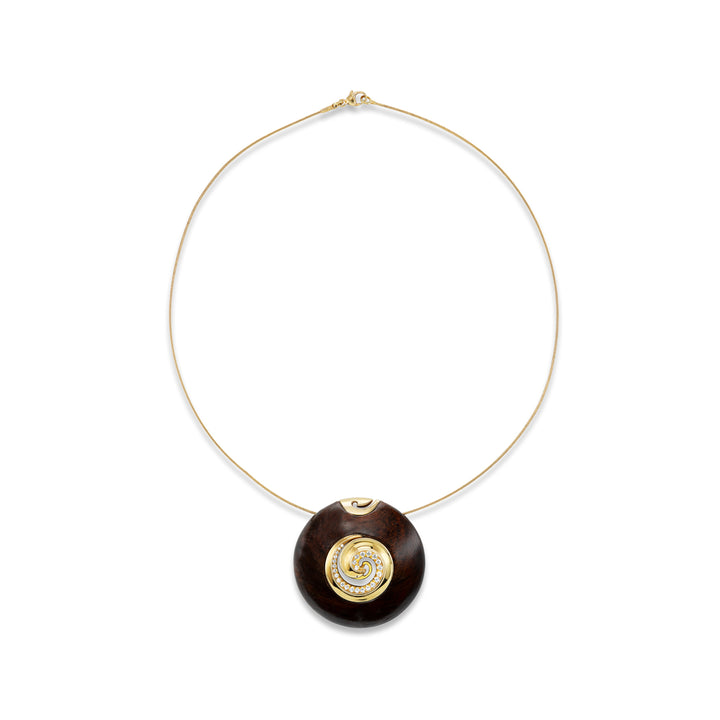 18K Yellow Gold, Juniper Rosewood and Diamond Pendant Necklace