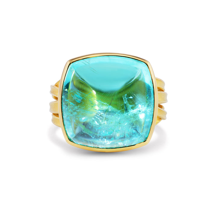 18K Yellow Gold & Cushion Mozambique Paraiba Tourmaline Ring