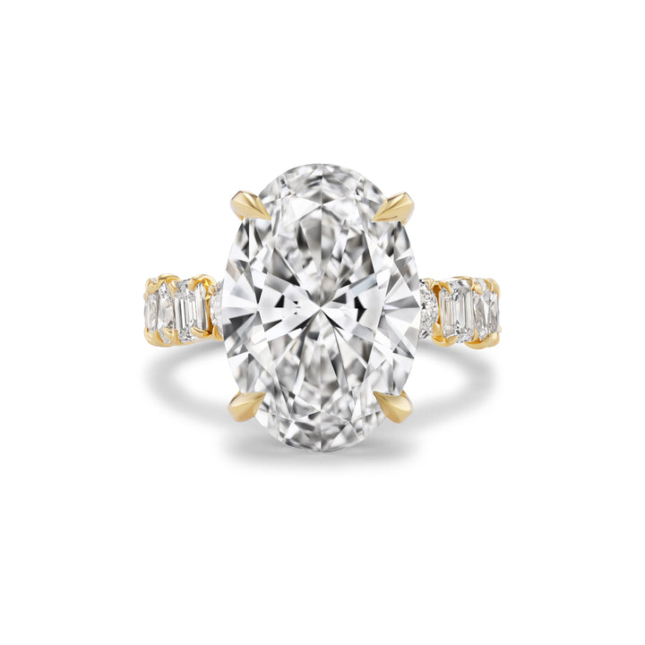 18K Yellow Gold Montage Engagement Ring with 8.05 ct LG Oval Diamond , Mixed Fancy Cut & Pave Set Diamonds