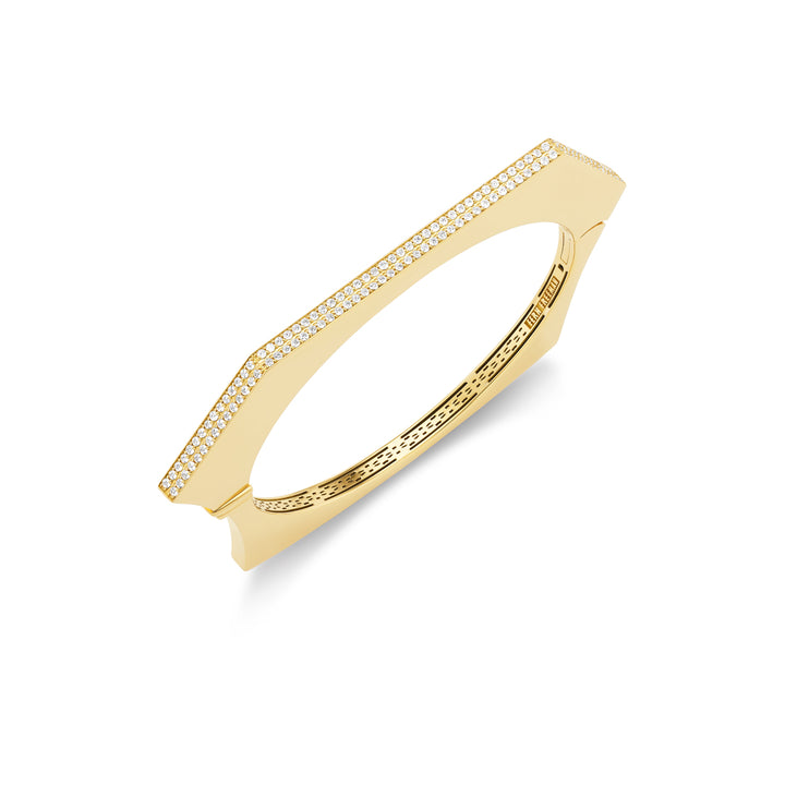 18K Yellow Gold &  Pavé Diamond Hexagon Bangle Bracelet