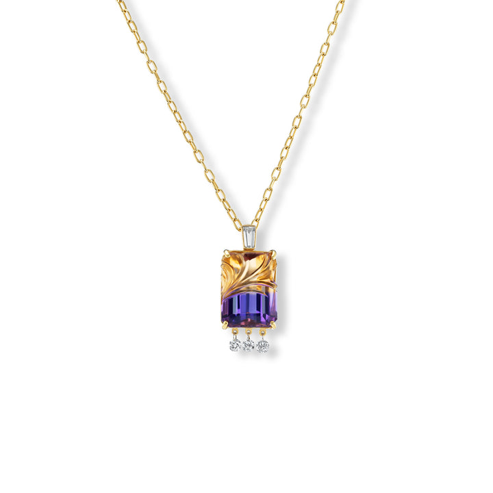 18K Yellow Gold, One of a Kind Fancy Cut Ametrine & Diamond Necklace