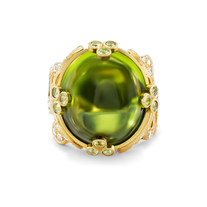 18K Yellow Gold, Peridot, Garnet and Diamond Ring