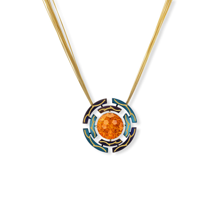 Purple and Blue Steel,  24K Gold Inlay & Citrine "Time" Necklace