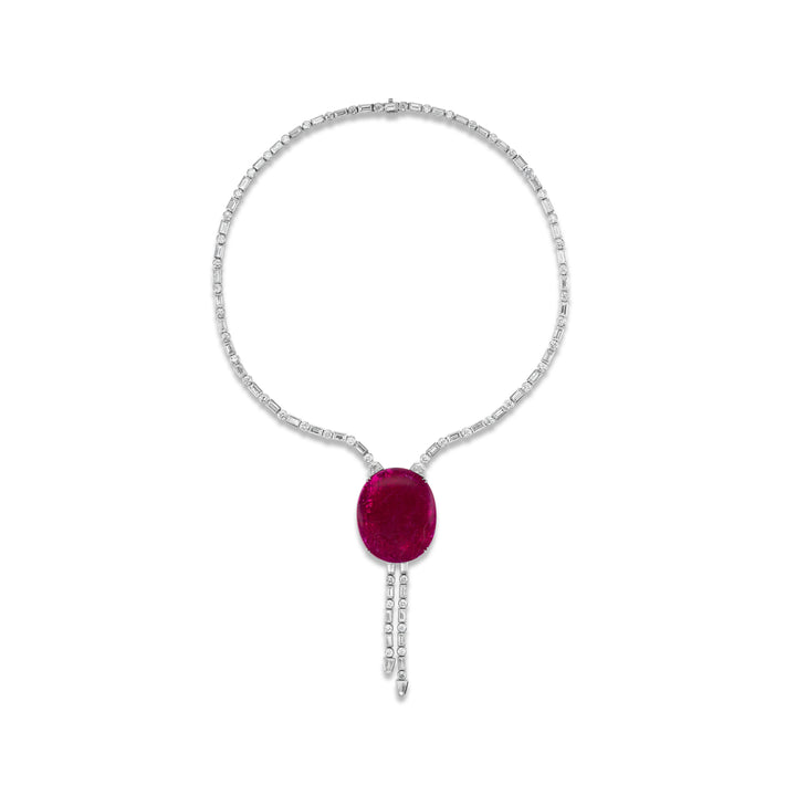 One of a Kind Platinum, Mozambique Ruby & Diamond Necklace