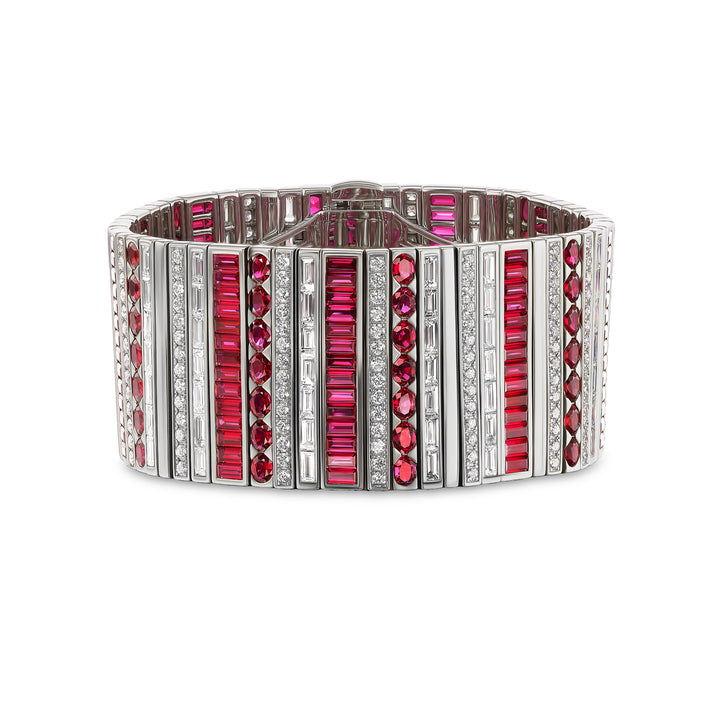 Platinum Masterpiece Grand Bracelet with Mixed Cut Rubies and Diamonds