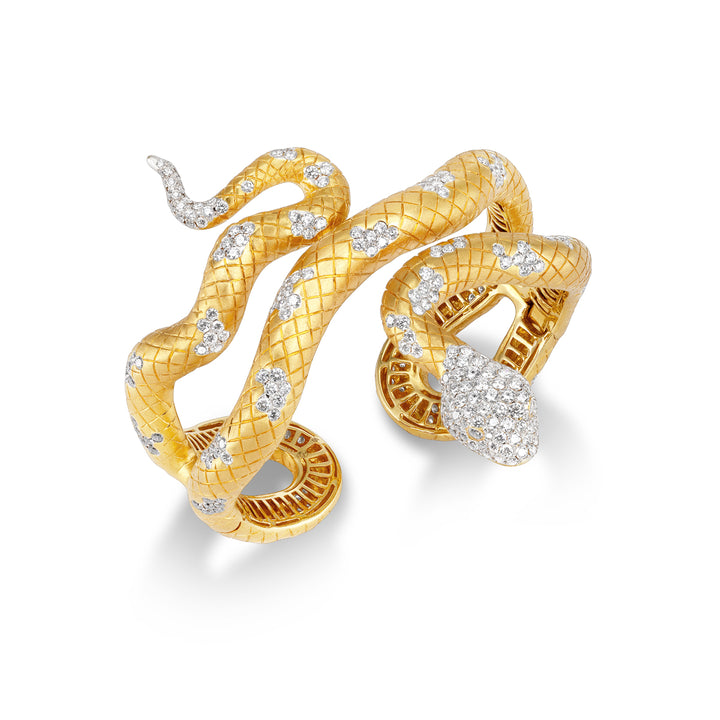 18K Yellow Gold & Diamond Snake Cuff Bracelet
