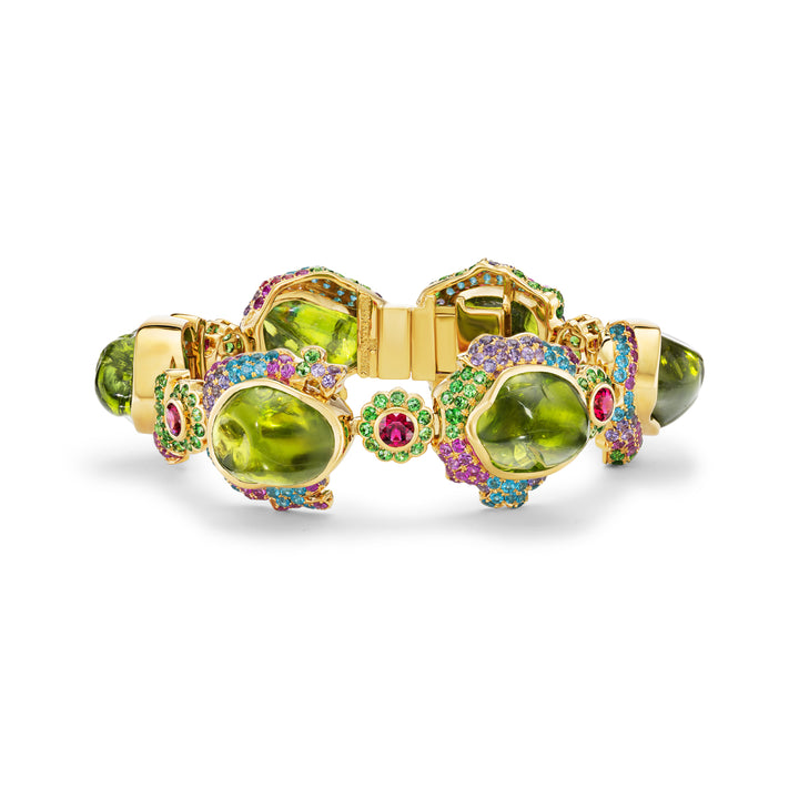 18K Yellow Gold Peridot, Rubellite, Tsavorite, Apatite, and Sapphire Bracelet