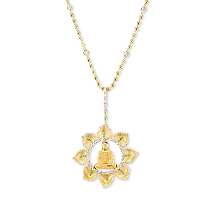 20K Yellow Gold Buddha in Lotus Pendant Necklace