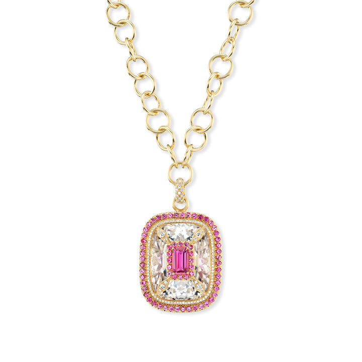 18K Yellow Gold Topaz, Spinel, Rubellite, Mandarin Garnet and Diamond Pendant