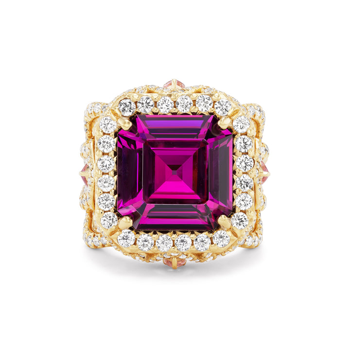 18K Yellow Gold Mahenge Garnet and Diamond Ring