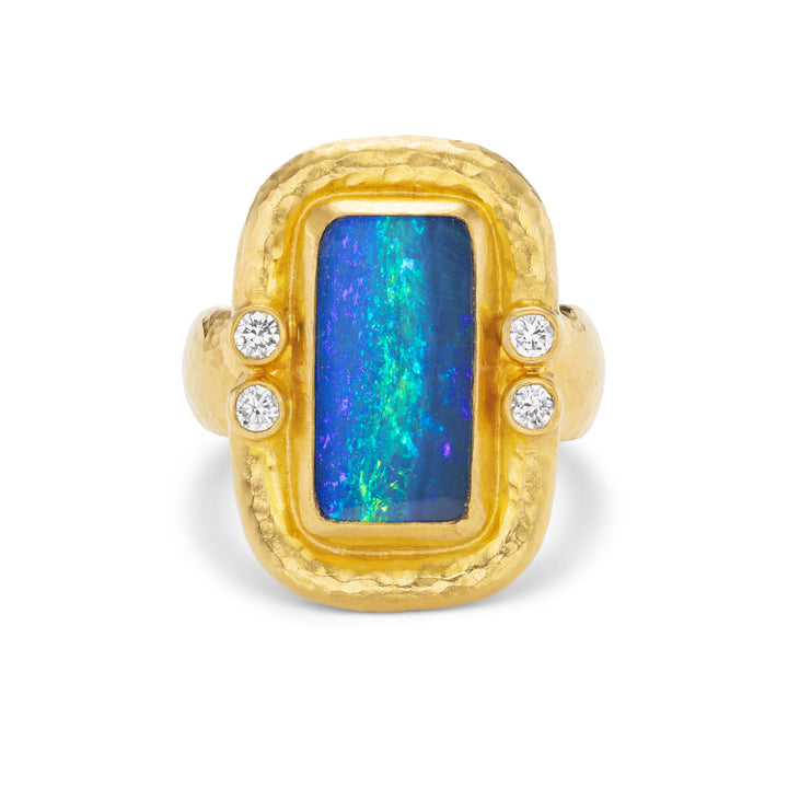 24K Yellow Gold Ethiopian Opal and Diamond Ring
