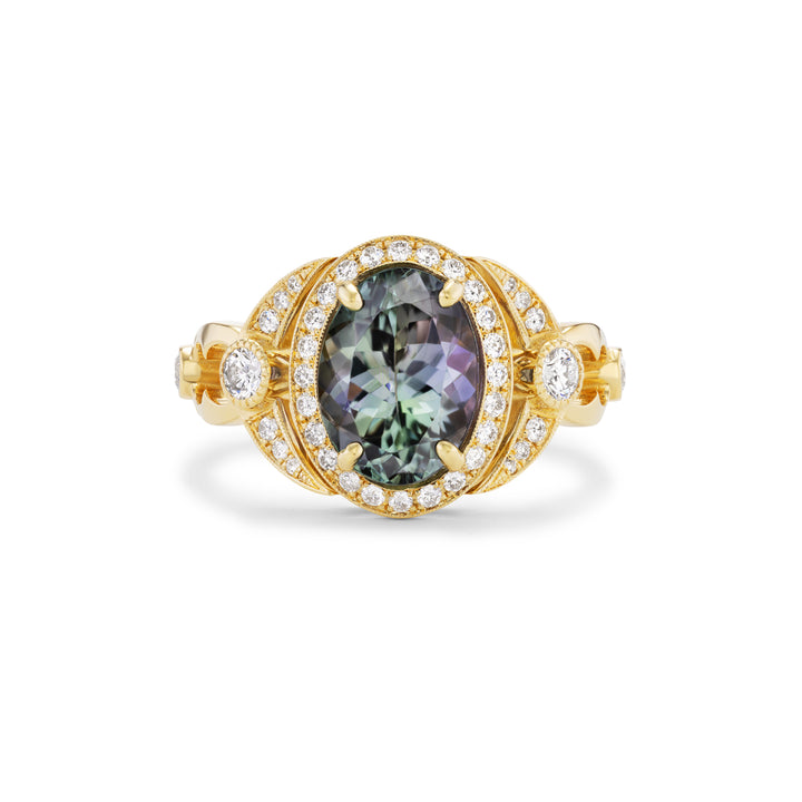 18K Yellow Gold Tanzanite and Diamond Ring