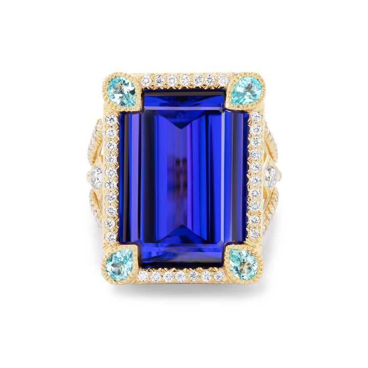 18K Yellow Gold Tanzanite and Paraiba Tourmaline Ring