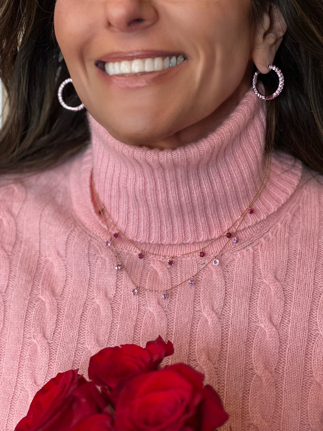 18K Rose Gold Pink Sapphire Floating Necklace