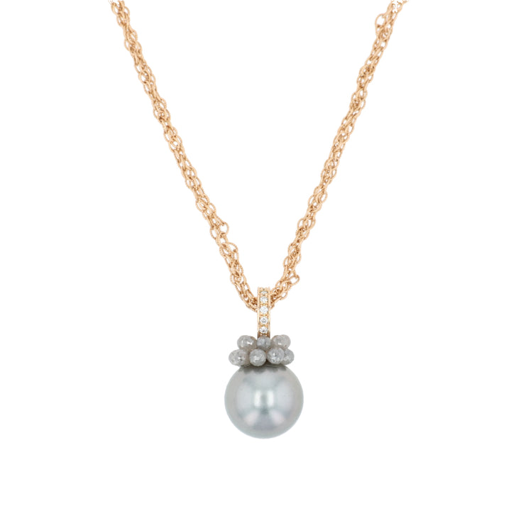 18K Rose Gold Tahitian Pearl and Diamond Briolette Pendant Necklace