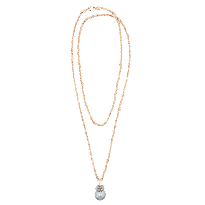 18K Rose Gold Tahitian Pearl and Diamond Briolette Pendant Necklace