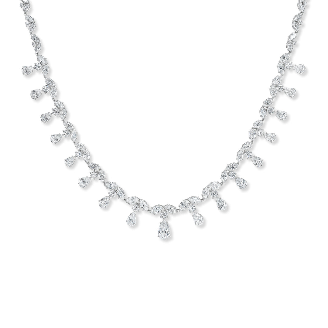 Platinum Diamond Necklace with Pear, Marquise, and Round Brilliant Diamonds