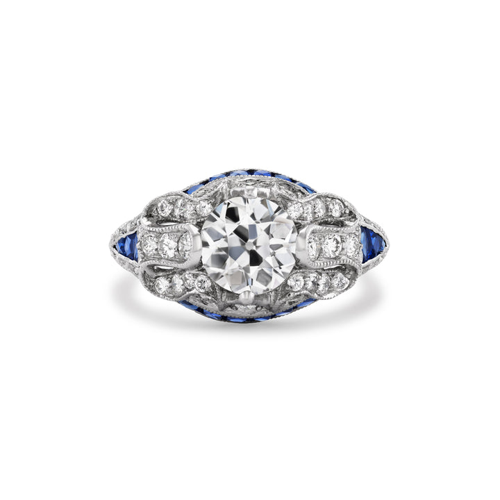 Platinum Art Deco Style Diamond and Sapphire Ring