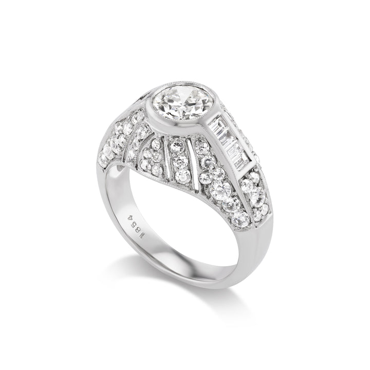 Platinum Vintage Style Dome Ring with Diamonds