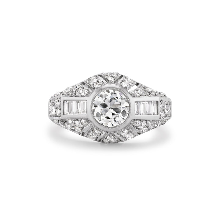 Platinum Vintage Style Dome Ring with Diamonds
