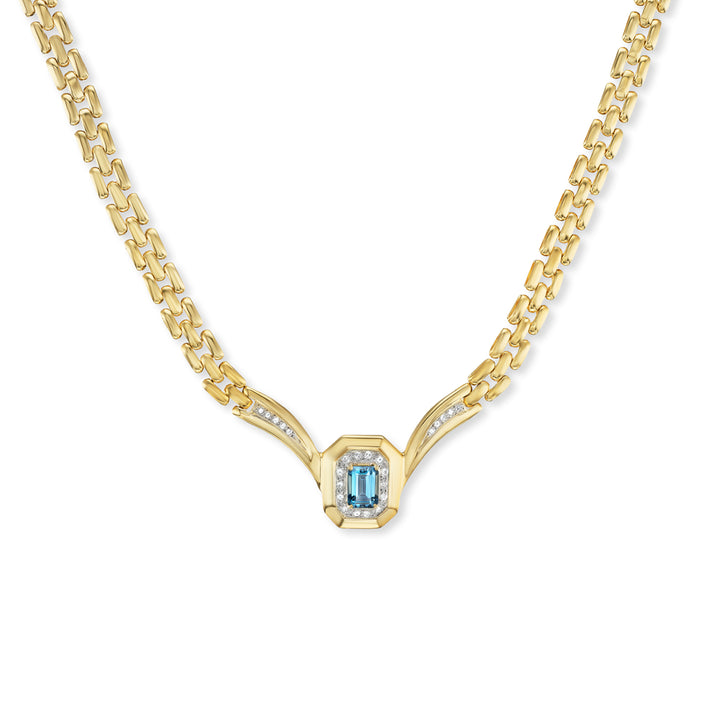 14K Yellow Gold Vintage Inspired Necklace with Topaz and Diamond