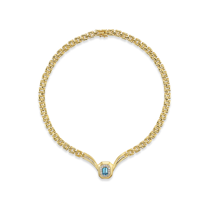 14K Yellow Gold Vintage Inspired Necklace with Topaz and Diamond