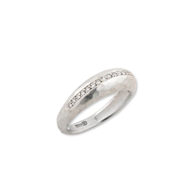 Sterling Silver Boogie Line Hammered Diamond Ring