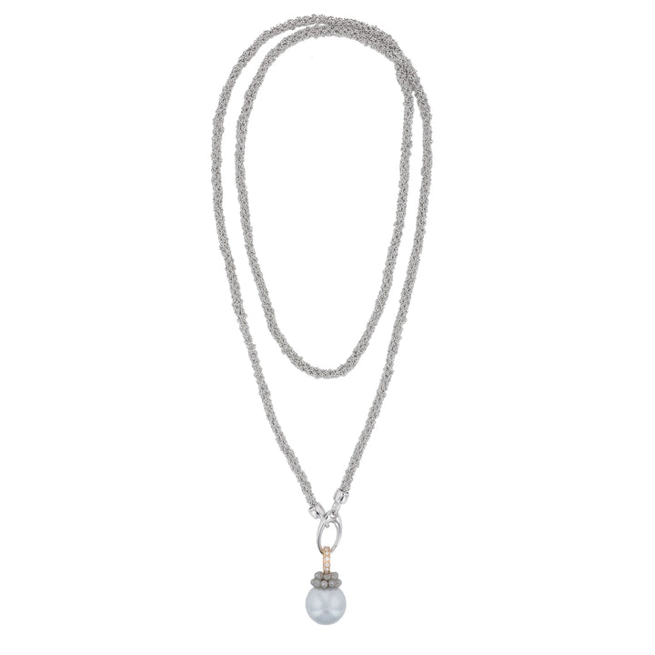 Sterling Silver, 18K Rose Gold, Silver Tahitian Pearl & Diamond Necklace