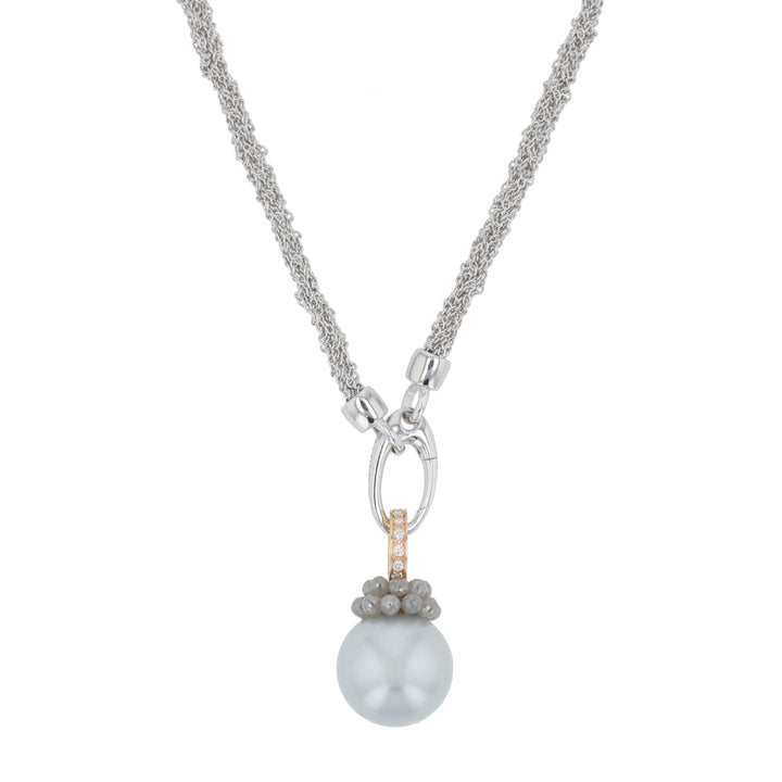 Sterling Silver, 18K Rose Gold, Silver Tahitian Pearl & Diamond Necklace