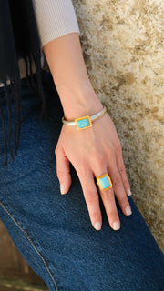 Sterling Silver and 24K Yellow Gold Kingman Turquoise Ring