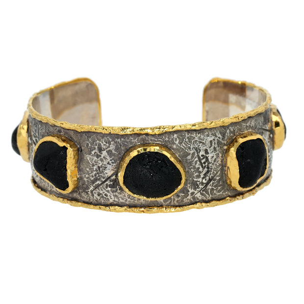 24K Yellow Gold and Silver Black Tourmaline Bracelet