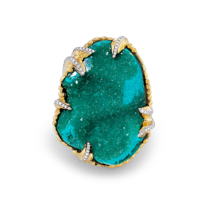 18K Yellow Gold Dioptase and Diamond Ring