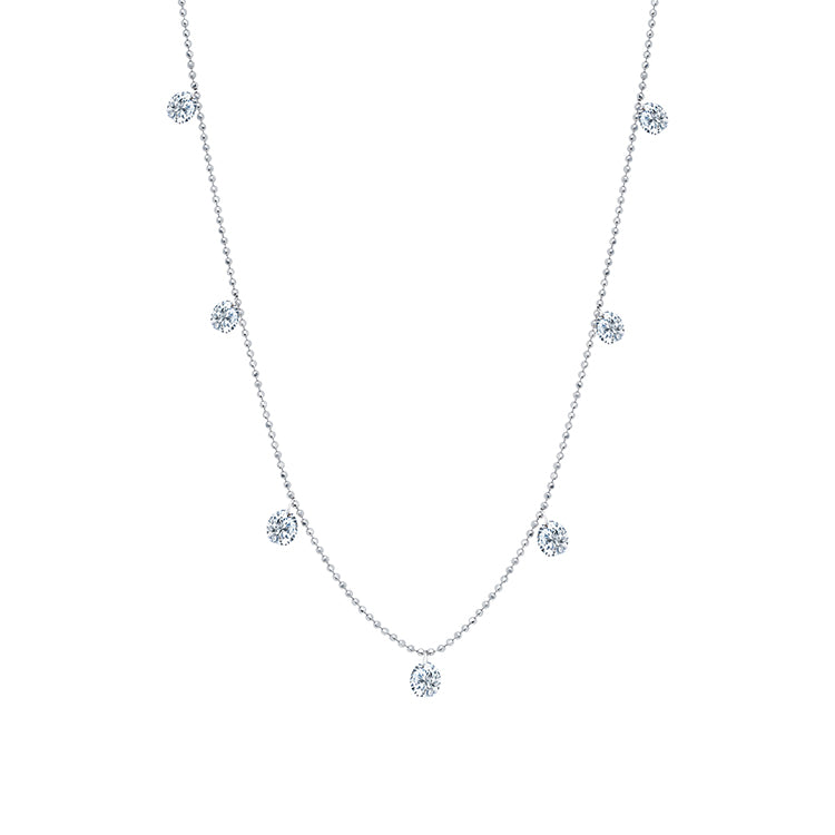 18K White Gold Small Floating Diamond Necklace