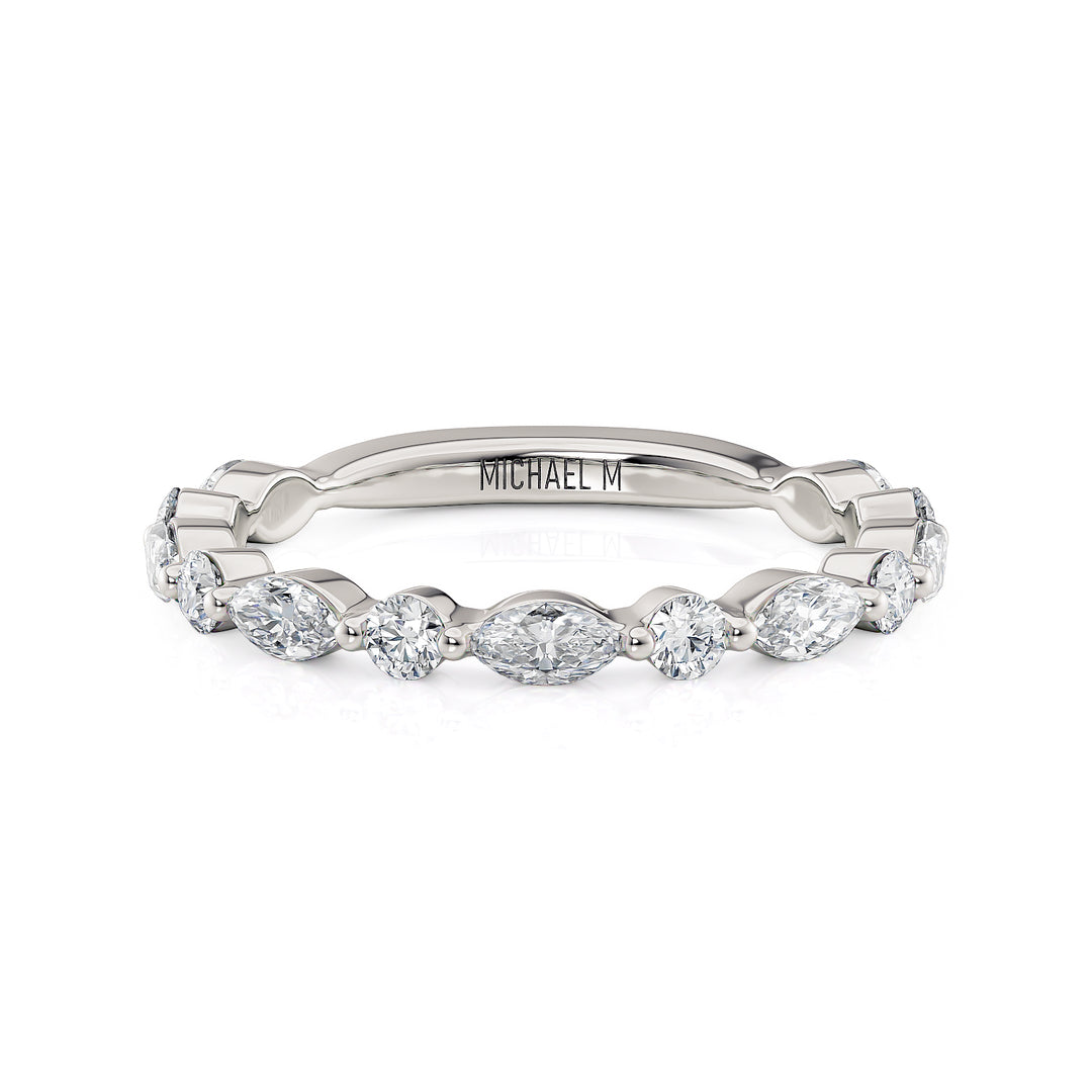 18K White Gold Marquise and Round Brilliant Cut Diamond Band