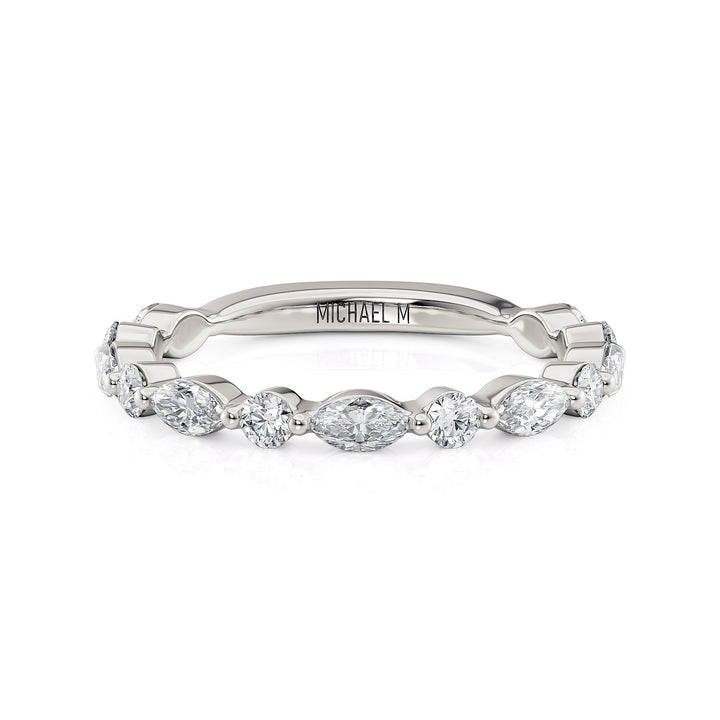 18K White Gold Marquise and Round Brilliant Cut Diamond Band