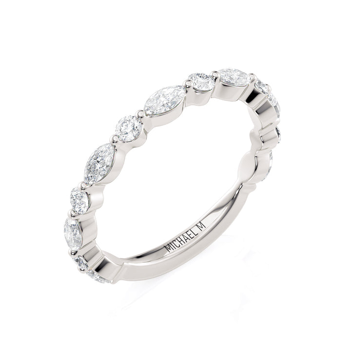 18K White Gold Marquise and Round Brilliant Cut Diamond Band