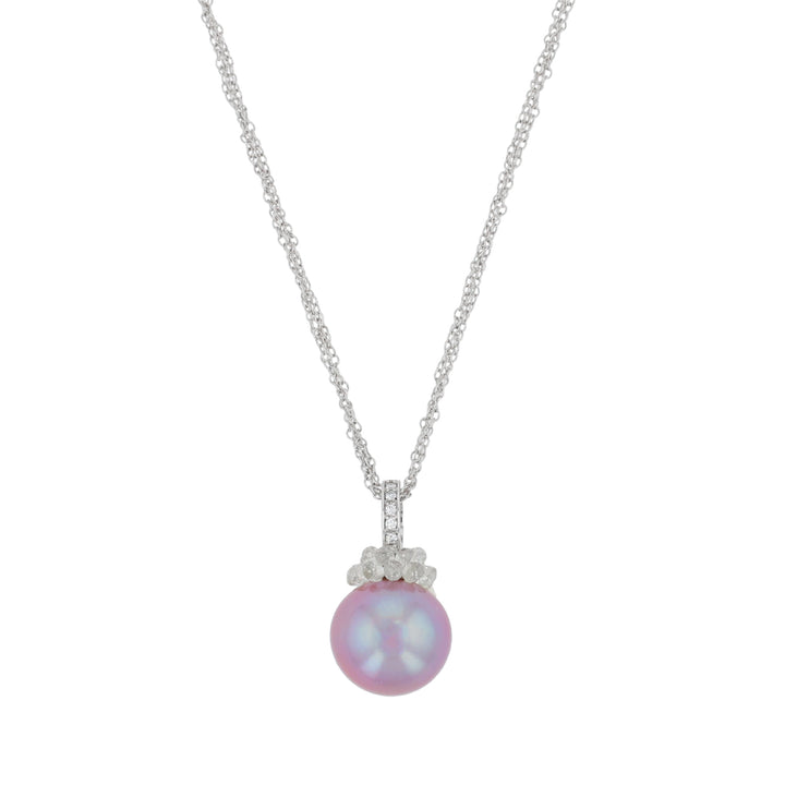 18K White Gold Purple Ming Pearl and Diamond Necklace