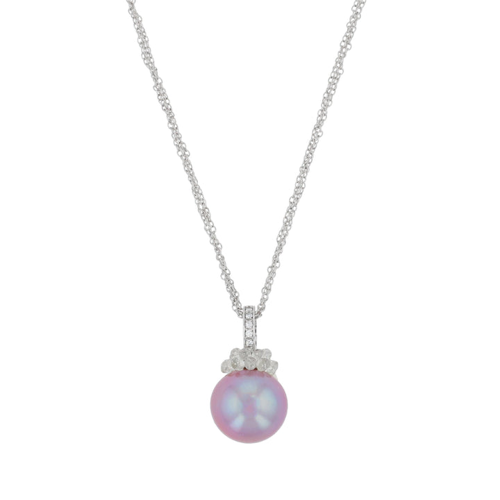 18K White Gold, Purple Ming Pearl & Diamond Necklace