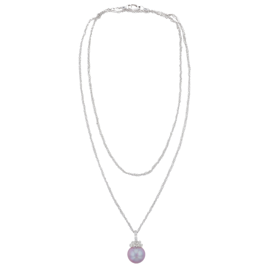 18K White Gold, Purple Ming Pearl & Diamond Necklace