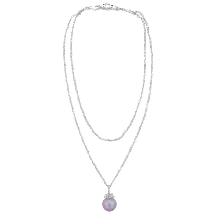 18K White Gold Purple Ming Pearl and Diamond Necklace