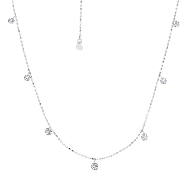 18K White Gold Tiny Floating Diamond Necklace