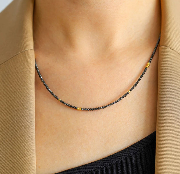 14K and 18K Yellow Gold Noir Black Diamond Bead Necklace