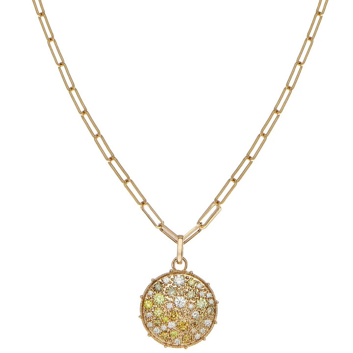 18K Yellow Gold Confetti Multi-Color Diamond Disc Pendant