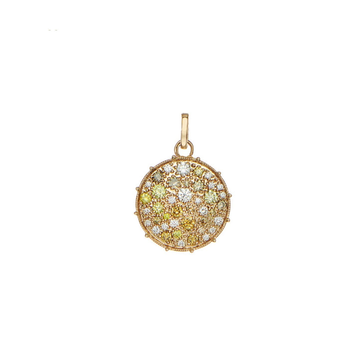 18K Yellow Gold Confetti Multi-Color Diamond Disc Pendant