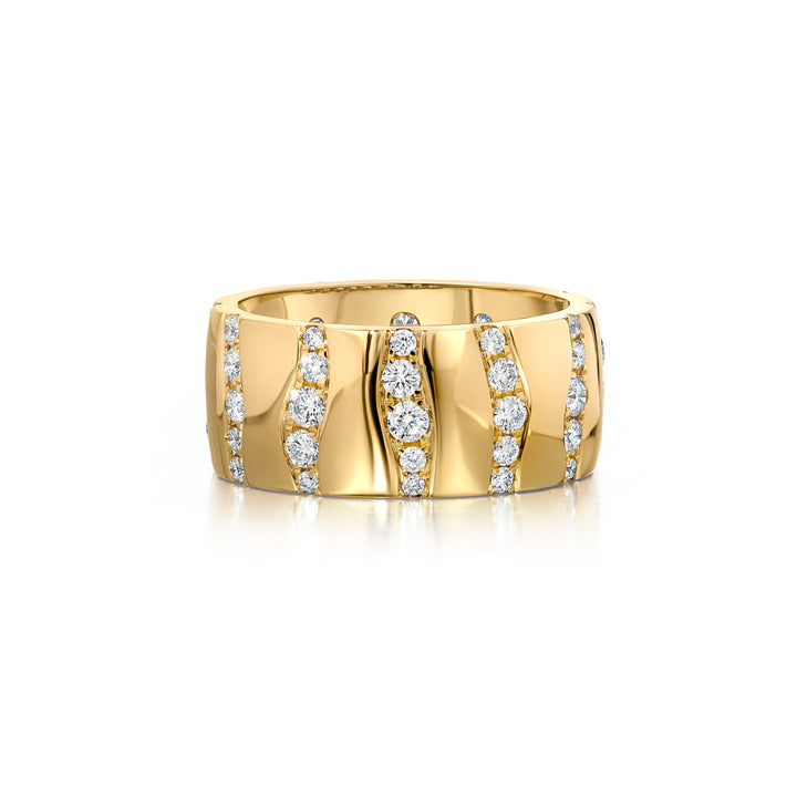 18K Yellow Gold Diamond Cigar Band Ring