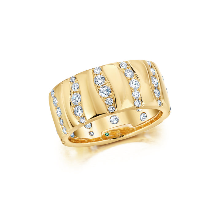 18K Yellow Gold &  Diamond Cigar Band Ring