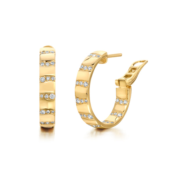 18K Yellow Gold Diamond Hoop Earrings