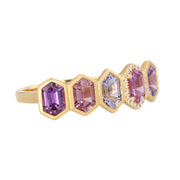 18K Yellow Gold 5-Stone Pink and Purple Spinel and Diamond Ring