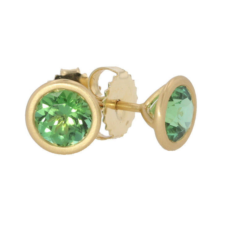 18K Yellow Gold Bezel Set Green Tourmaline Stud Earrings